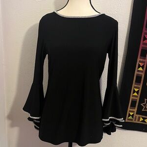 Roz & Ali Black Long Sleeve Top with Flared Cuffs